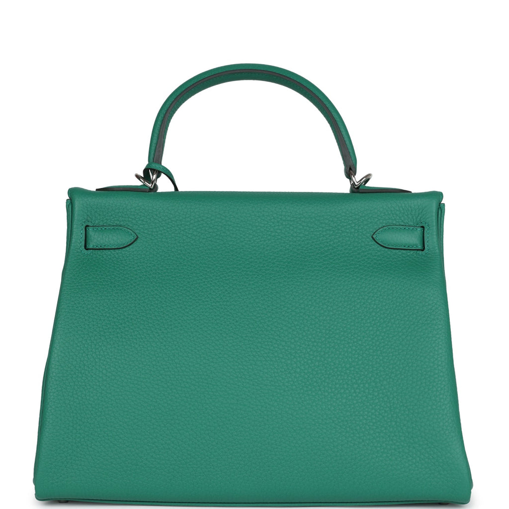 Hermes Kelly Retourne 32 Vert Vertigo Clemence Palladium Hardware - Exclusu