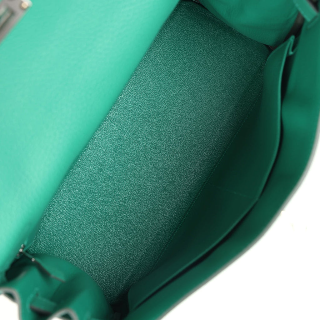 Hermes Kelly Retourne 32 Vert Vertigo Clemence Palladium Hardware - Exclusu