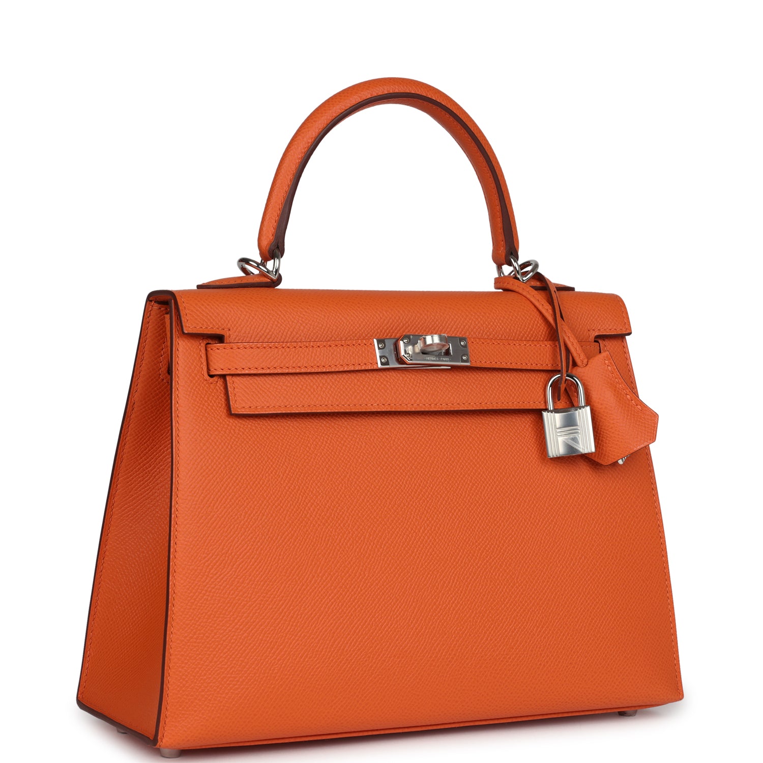 Hermes Kelly Sellier 25 Orange Epsom Palladium Hardware - Exclusu