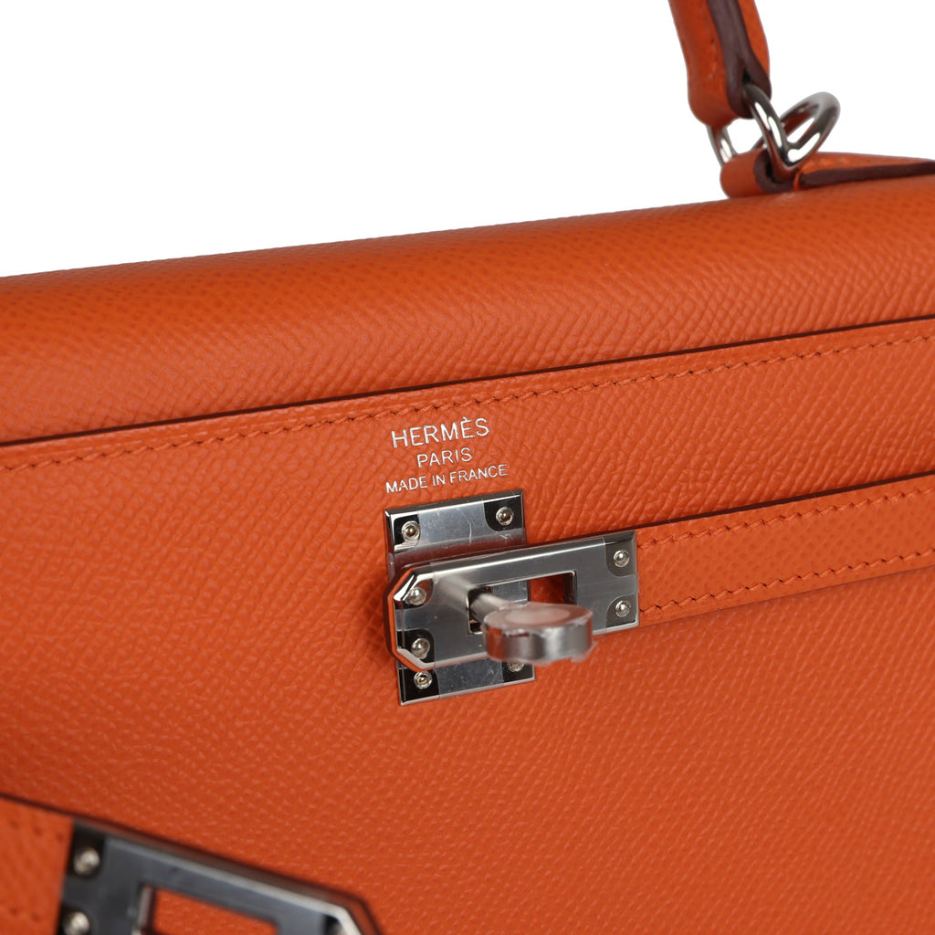 Hermes Kelly Sellier 25 Orange Epsom Palladium Hardware - Exclusu