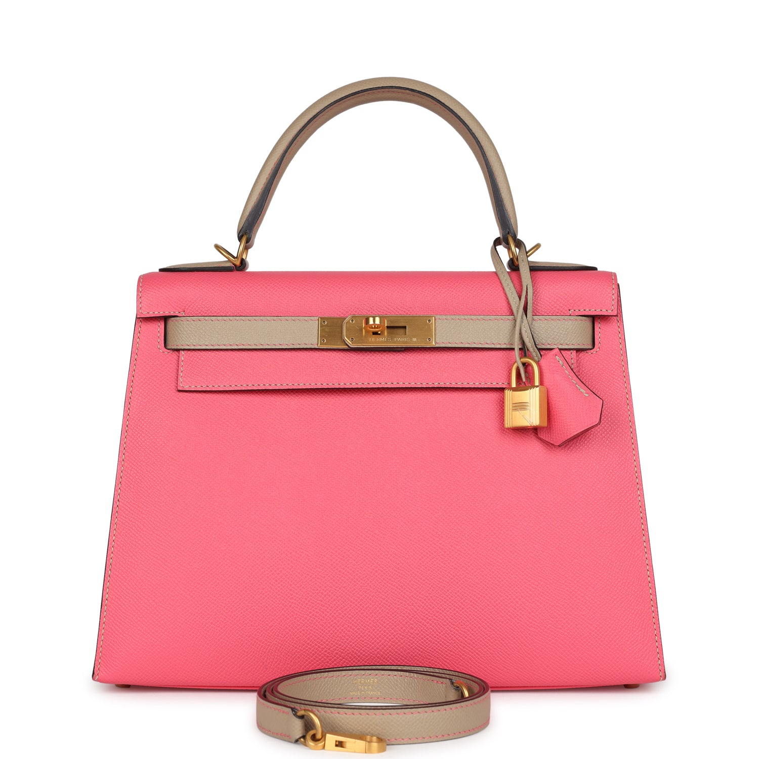Hermes Special Order (HSS) Kelly Sellier 28 Rose Azalee and Trench Epsom Epsom Brushed Gold Hardware - Exclusu