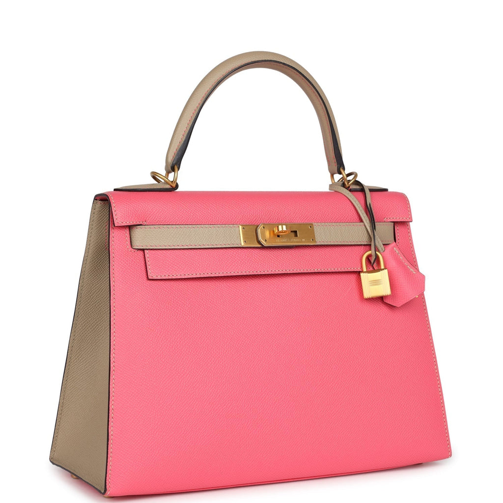 Hermes Special Order (HSS) Kelly Sellier 28 Rose Azalee and Trench Epsom Epsom Brushed Gold Hardware - Exclusu