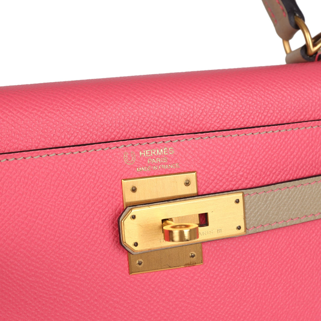 Hermes Special Order (HSS) Kelly Sellier 28 Rose Azalee and Trench Epsom Epsom Brushed Gold Hardware - Exclusu