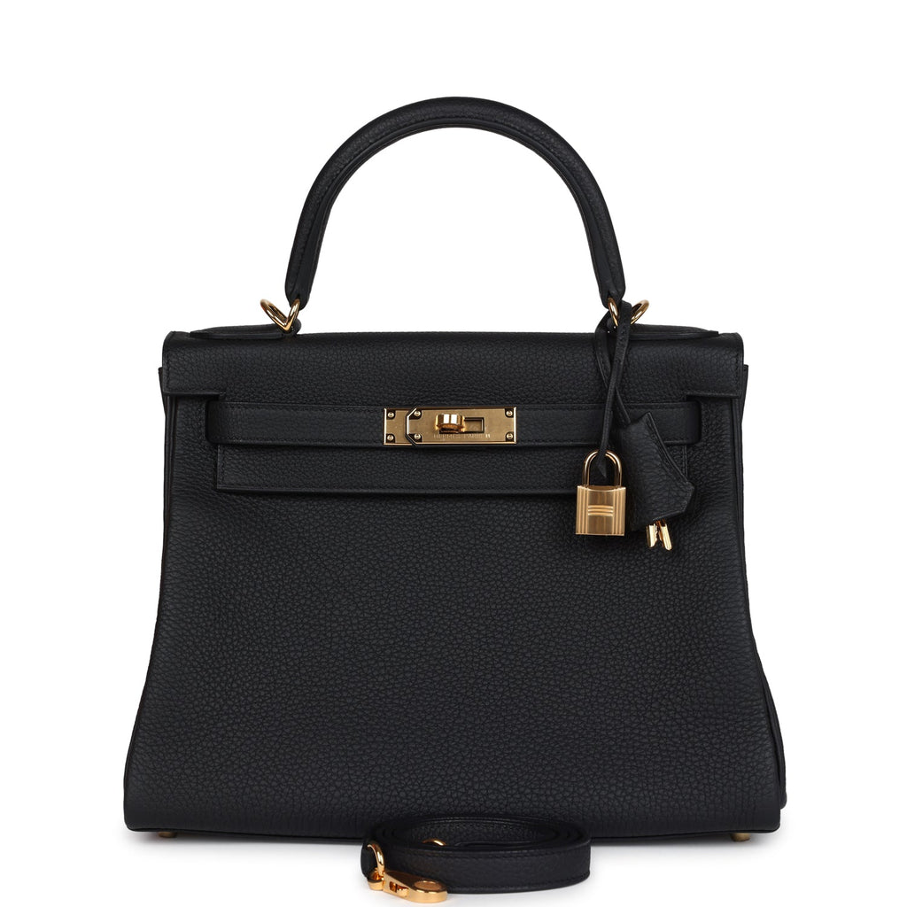 Hermes Kelly Retourne 28 Black Togo Gold Hardware - Exclusu