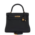 Hermes Kelly Retourne 28 Black Togo Gold Hardware - Exclusu
