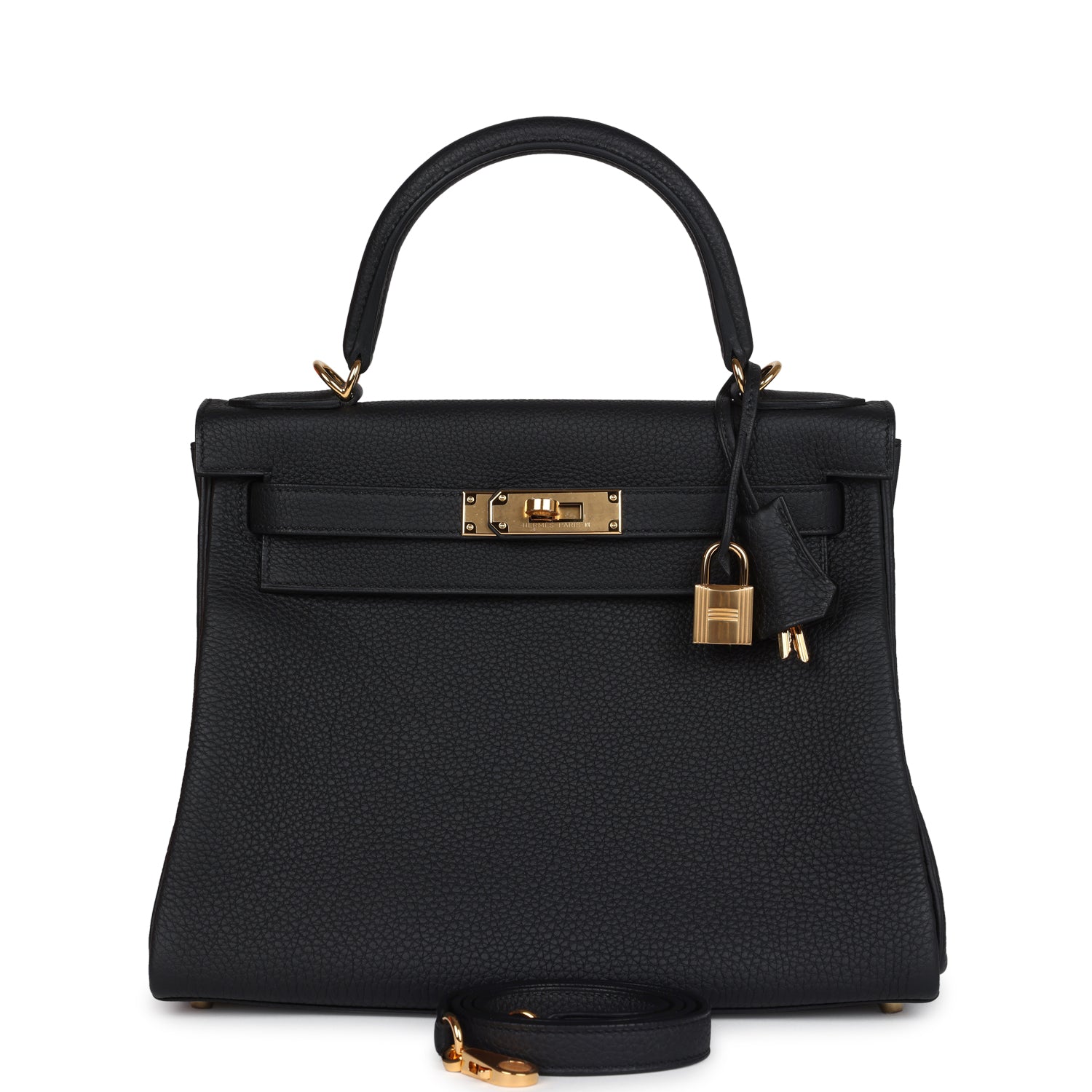 Hermes Kelly Retourne 28 Black Togo Gold Hardware - Exclusu