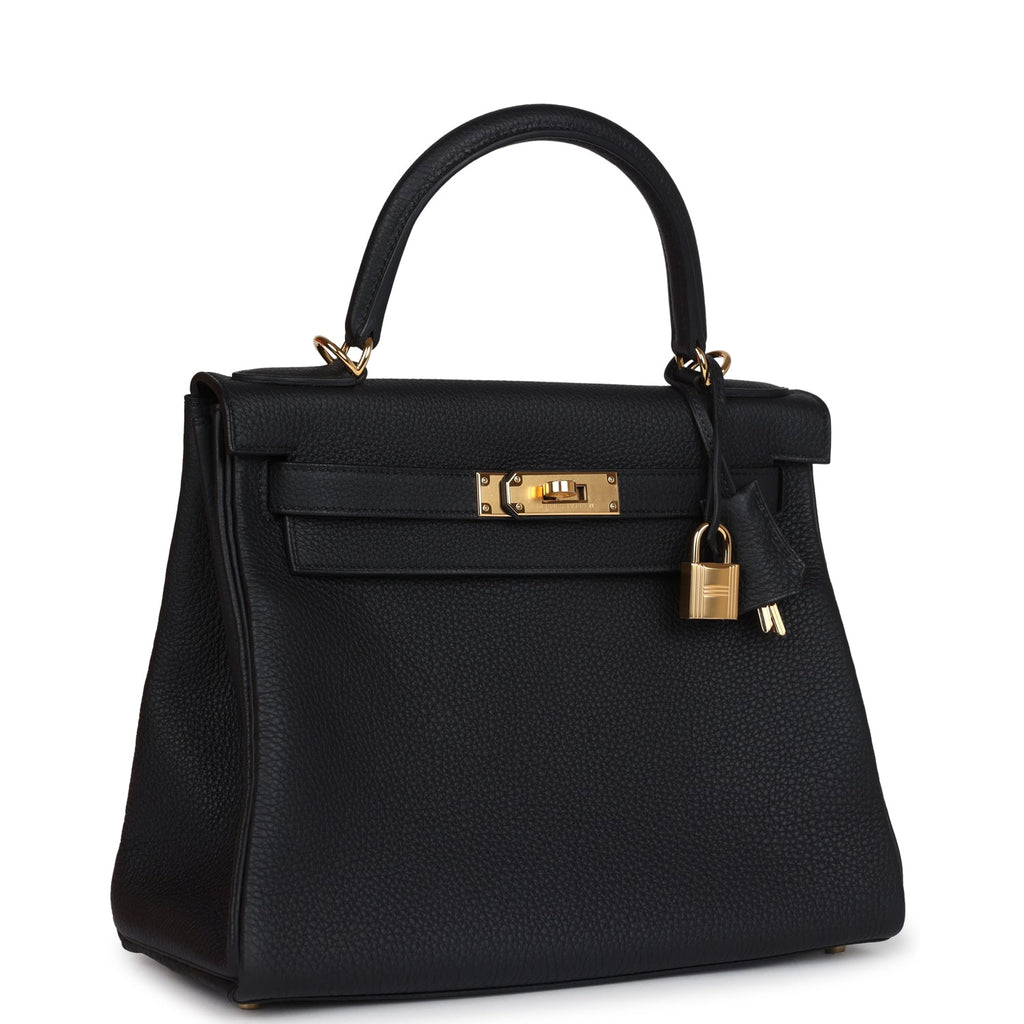 Hermes Kelly Retourne 28 Black Togo Gold Hardware - Exclusu