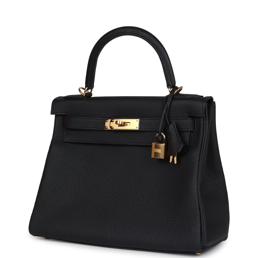Hermes Kelly Retourne 28 Black Togo Gold Hardware - Exclusu