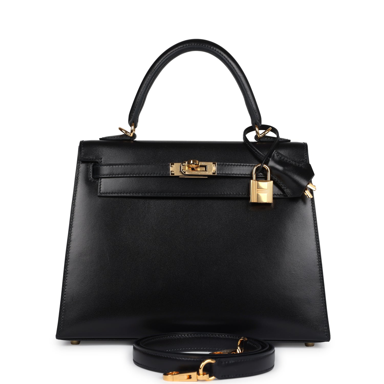Hermes Kelly Sellier 25 Black Box Gold Hardware - Exclusu