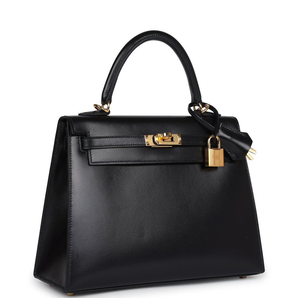 Hermes Kelly Sellier 25 Black Box Gold Hardware - Exclusu