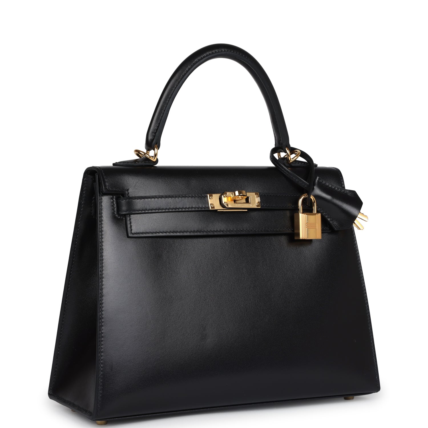 Hermes Kelly Sellier 25 Black Box Gold Hardware - Exclusu