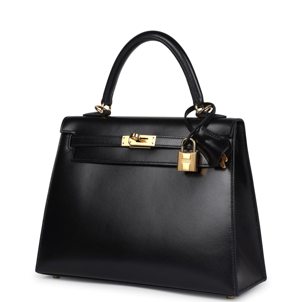Hermes Kelly Sellier 25 Black Box Gold Hardware - Exclusu