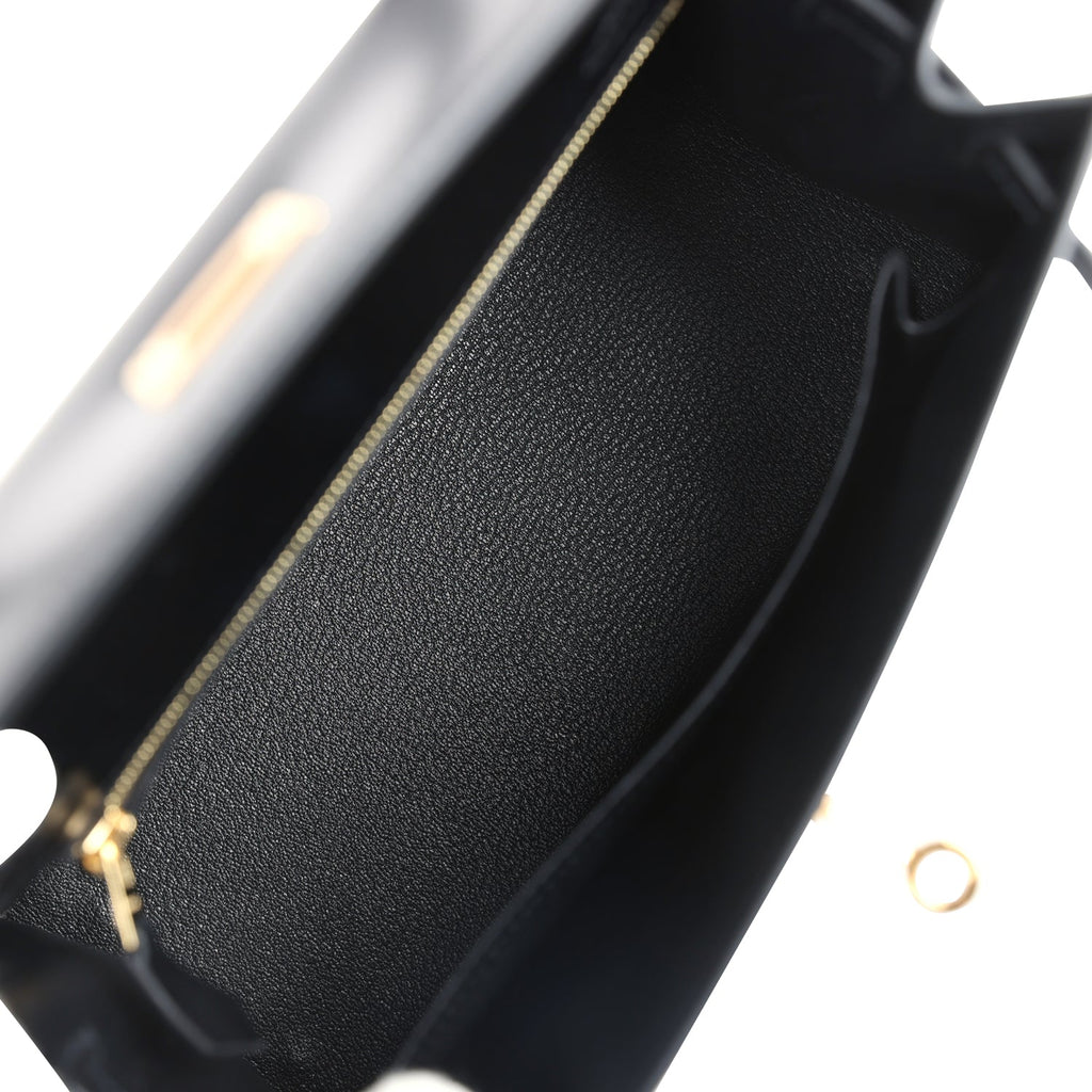 Hermes Kelly Sellier 25 Black Box Gold Hardware - Exclusu