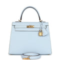 Hermes Kelly Sellier 25 Bleu Brume Epsom Gold Hardware - Exclusu