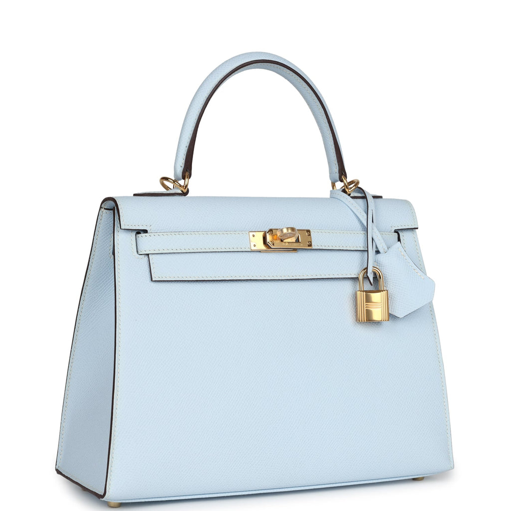 Hermes Kelly Sellier 25 Bleu Brume Epsom Gold Hardware - Exclusu