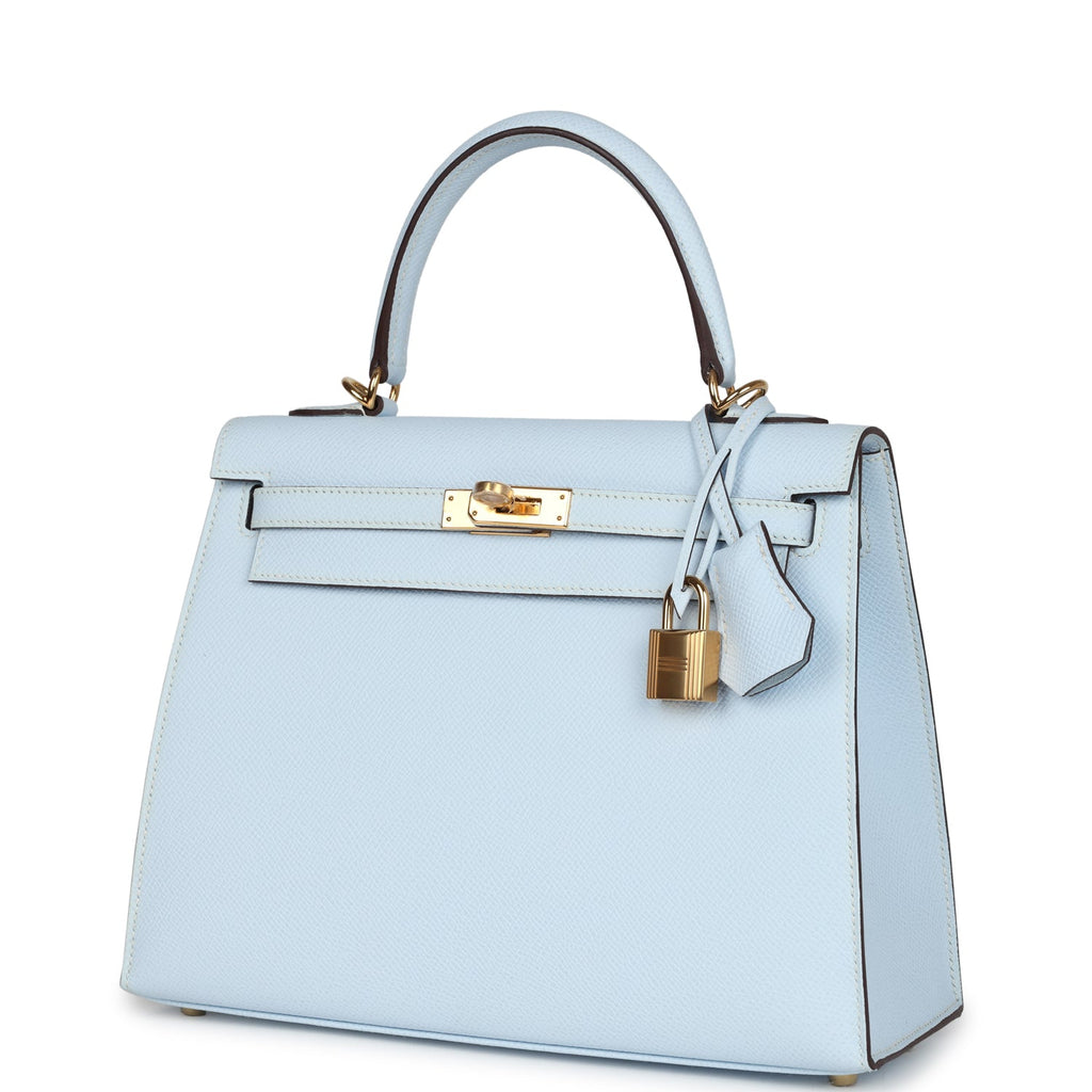 Hermes Kelly Sellier 25 Bleu Brume Epsom Gold Hardware - Exclusu