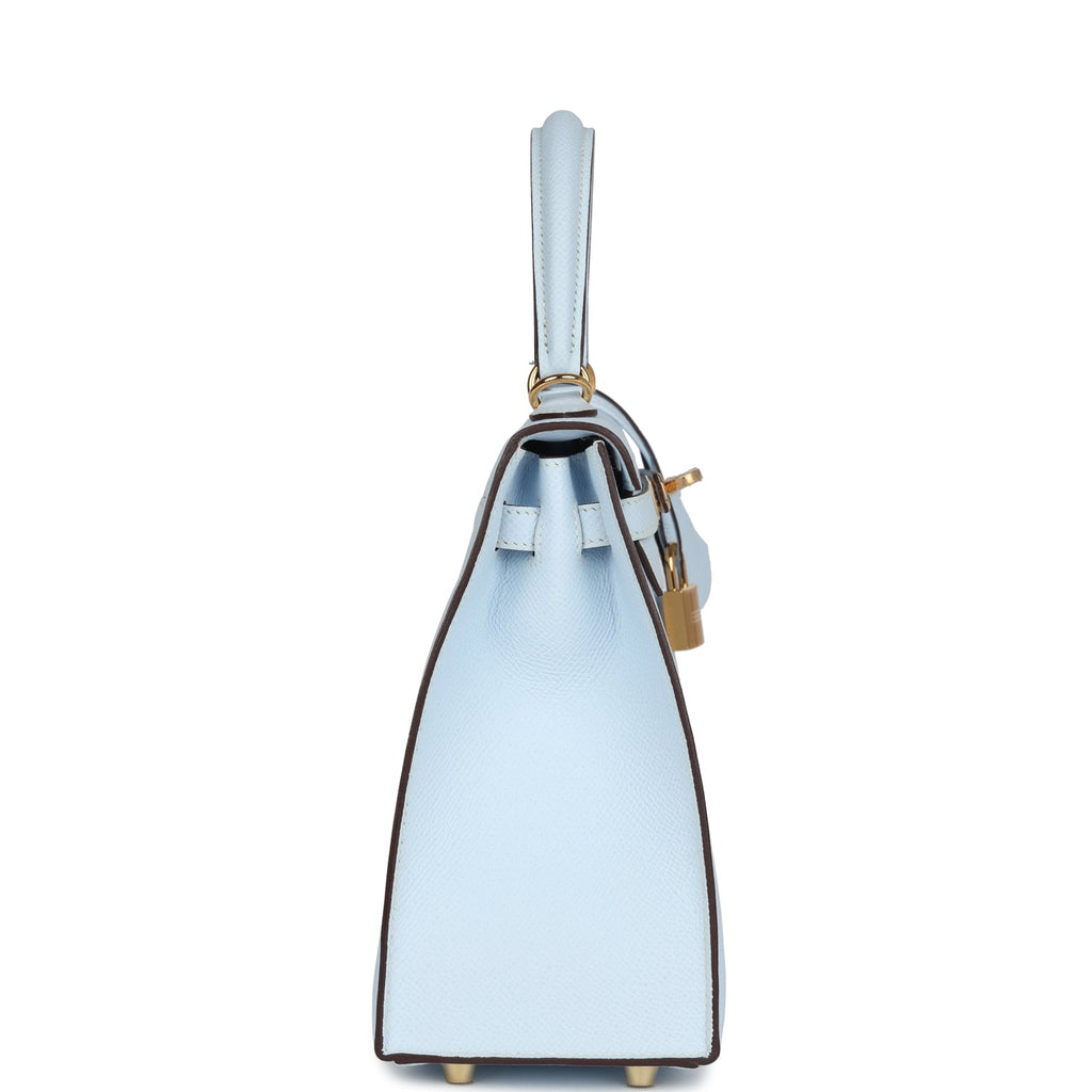 Hermes Kelly Sellier 25 Bleu Brume Epsom Gold Hardware - Exclusu