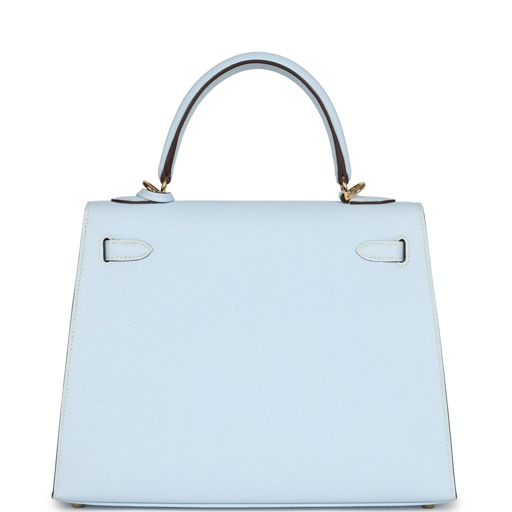 Hermes Kelly Sellier 25 Bleu Brume Epsom Gold Hardware - Exclusu