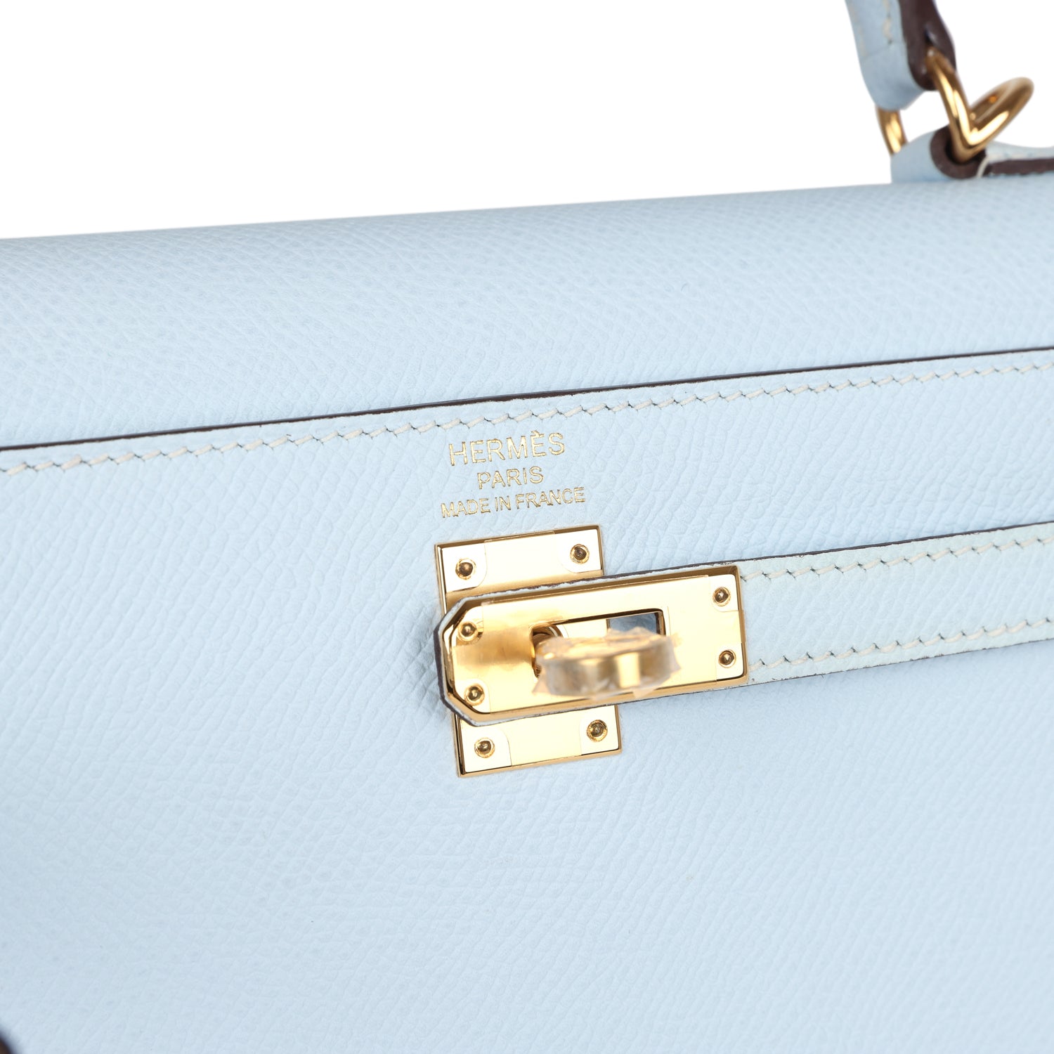 Hermes Kelly Sellier 25 Bleu Brume Epsom Gold Hardware - Exclusu