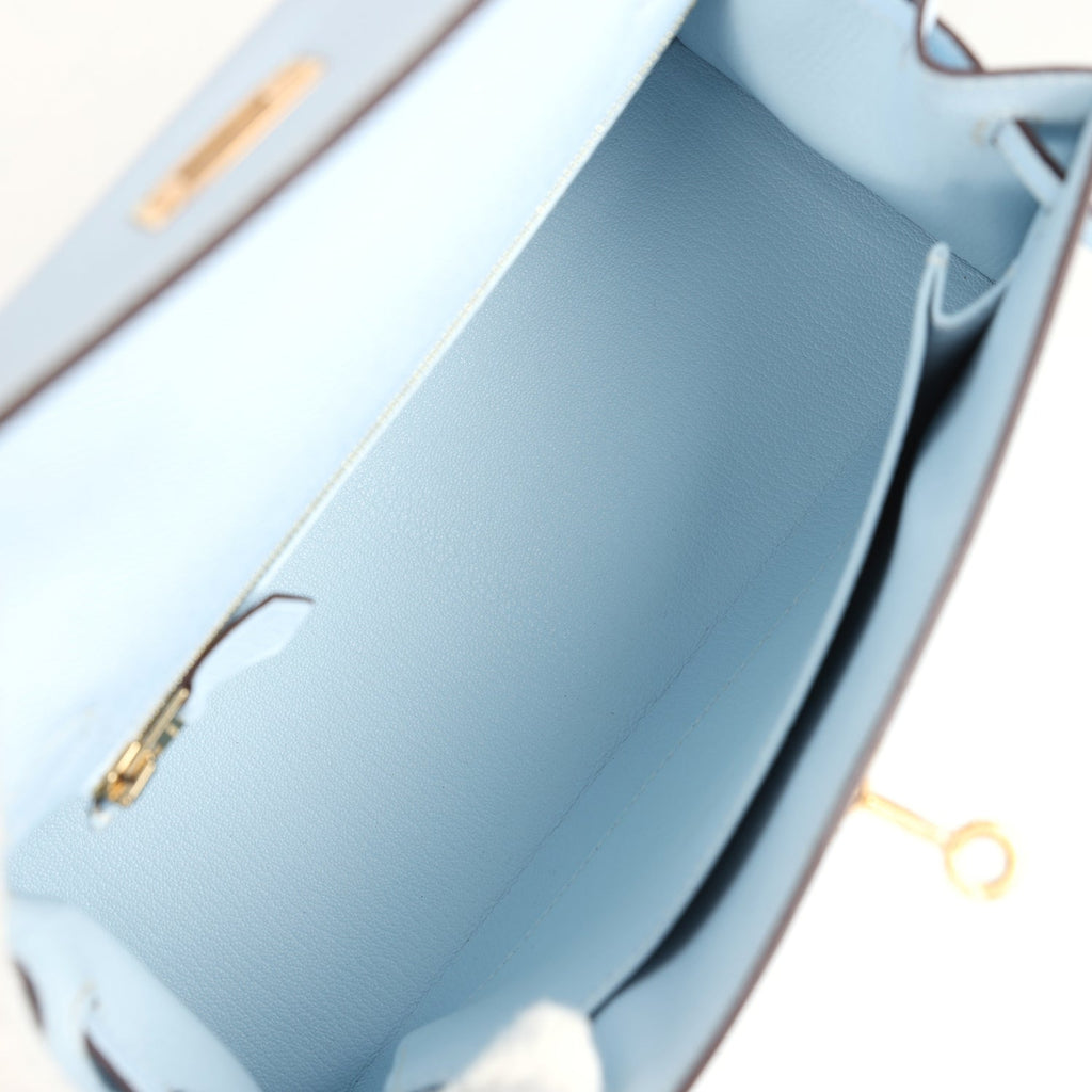 Hermes Kelly Sellier 25 Bleu Brume Epsom Gold Hardware - Exclusu