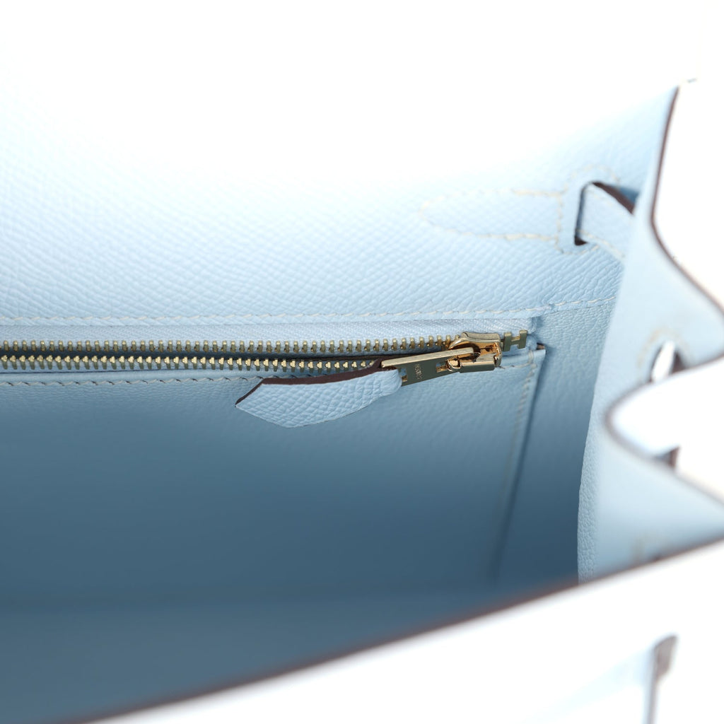 Hermes Kelly Sellier 25 Bleu Brume Epsom Gold Hardware - Exclusu