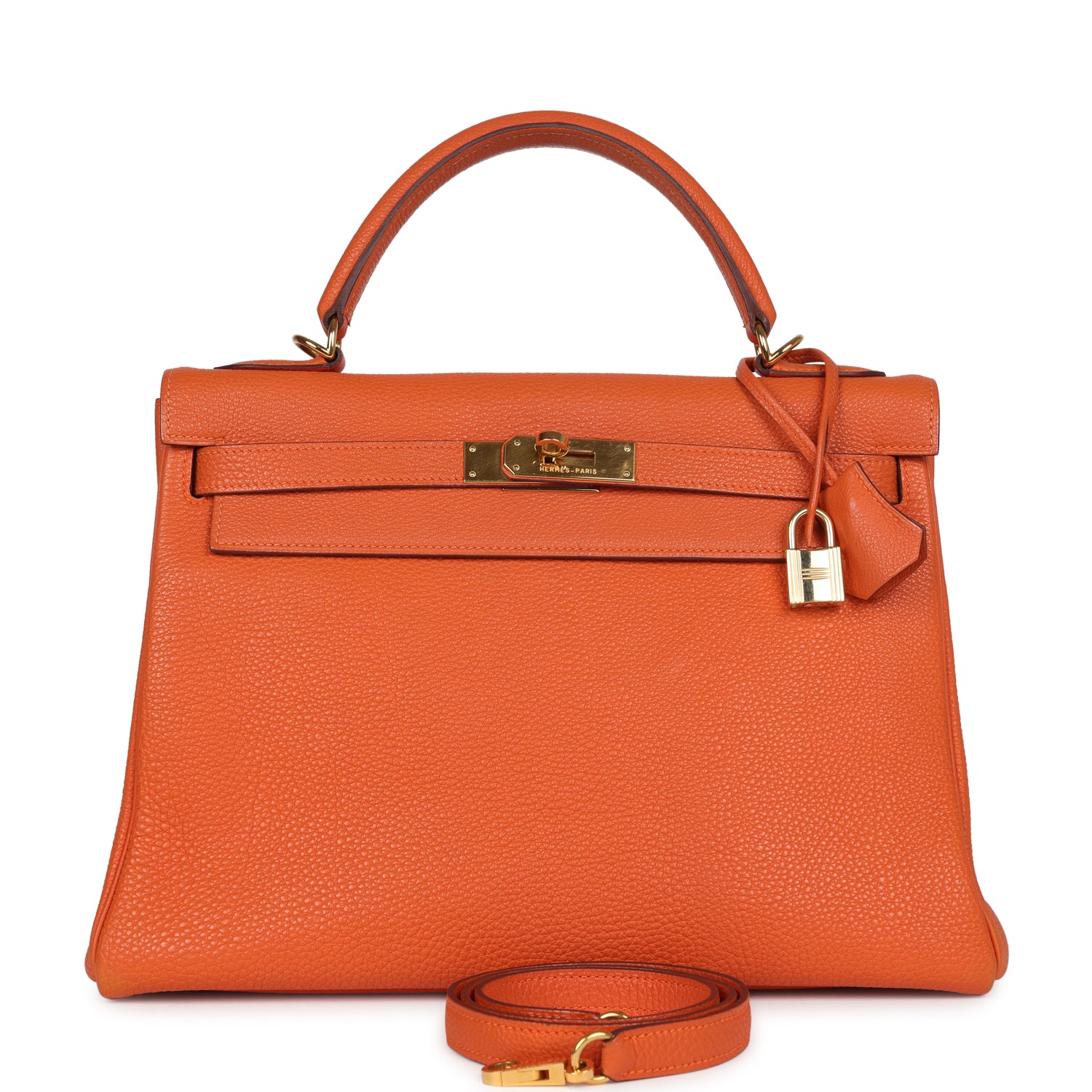 Hermes Kelly Retourne 32 Orange Togo Gold Hardware - Exclusu