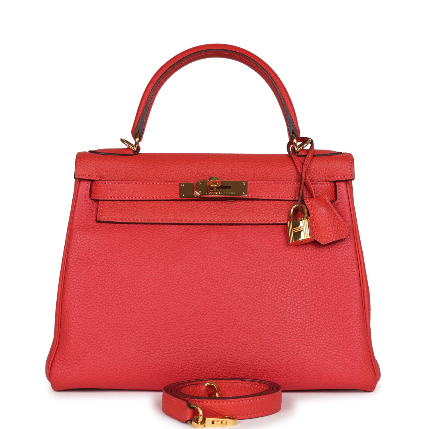 Hermes Kelly Retourne 28 Rouge Pivoine Togo Gold Hardware - Exclusu