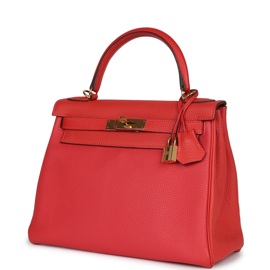 Hermes Kelly Retourne 28 Rouge Pivoine Togo Gold Hardware - Exclusu