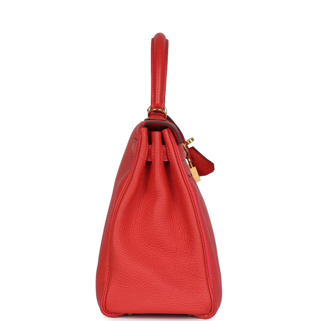 Hermes Kelly Retourne 28 Rouge Pivoine Togo Gold Hardware - Exclusu