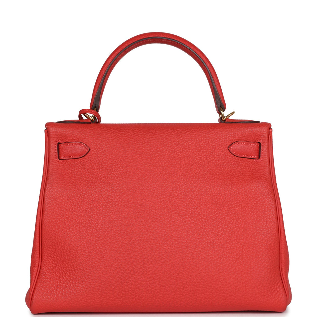 Hermes Kelly Retourne 28 Rouge Pivoine Togo Gold Hardware - Exclusu