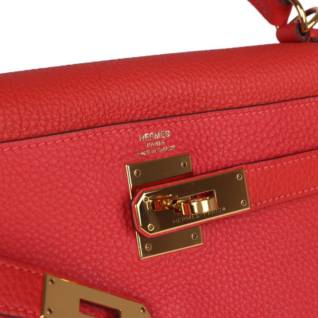 Hermes Kelly Retourne 28 Rouge Pivoine Togo Gold Hardware - Exclusu