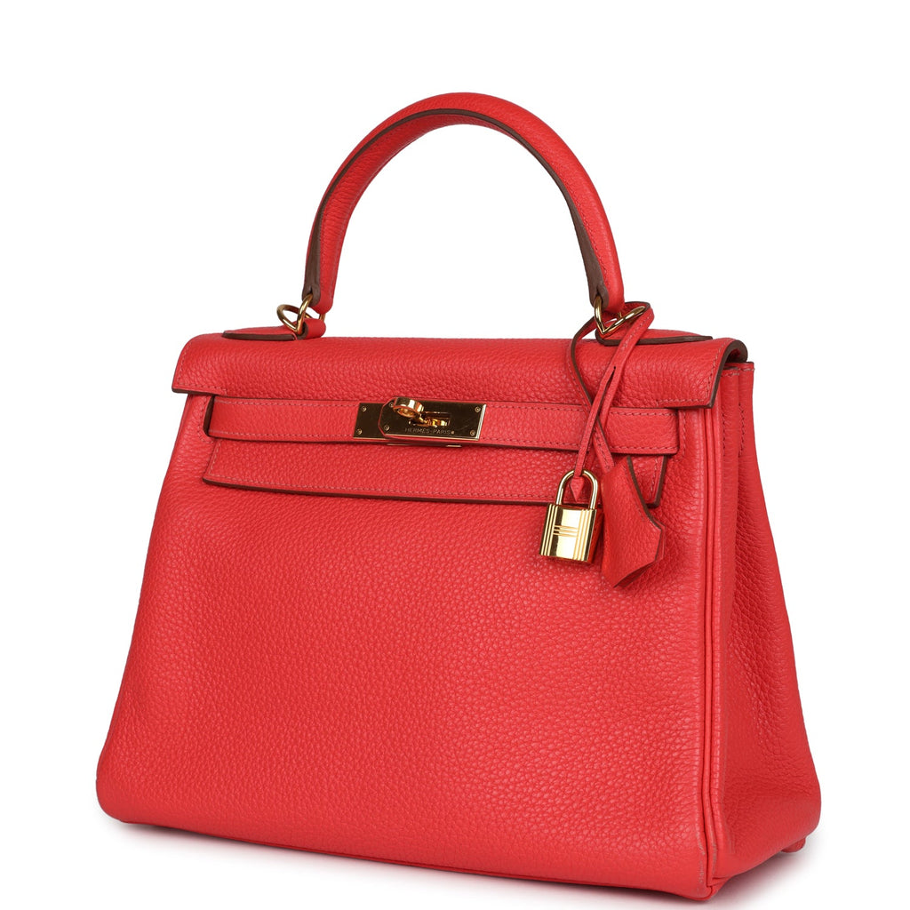 Hermes Kelly Retourne 28 Rose Jaipur Clemence Gold Hardware - Exclusu