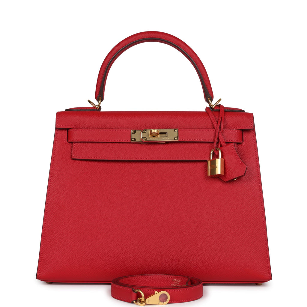 Hermes Kelly Sellier 28 Rouge Casaque Epsom Gold Hardware - Exclusu