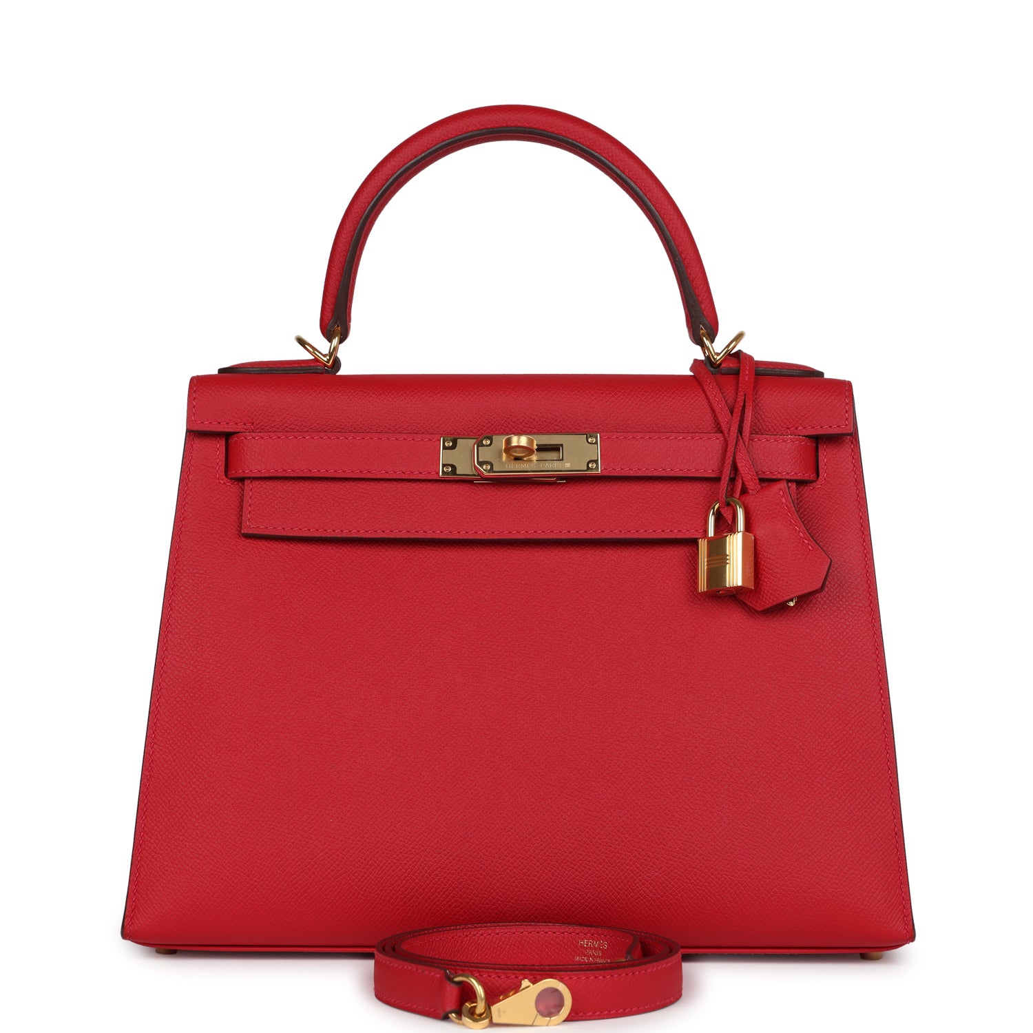 Hermes Kelly Sellier 28 Rouge Casaque Epsom Gold Hardware - Exclusu