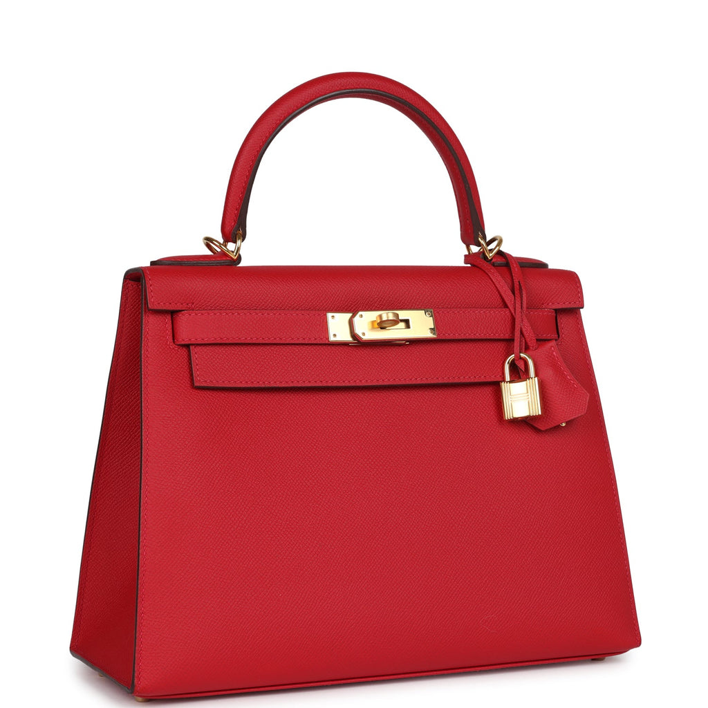 Hermes Kelly Sellier 28 Rouge Casaque Epsom Gold Hardware - Exclusu