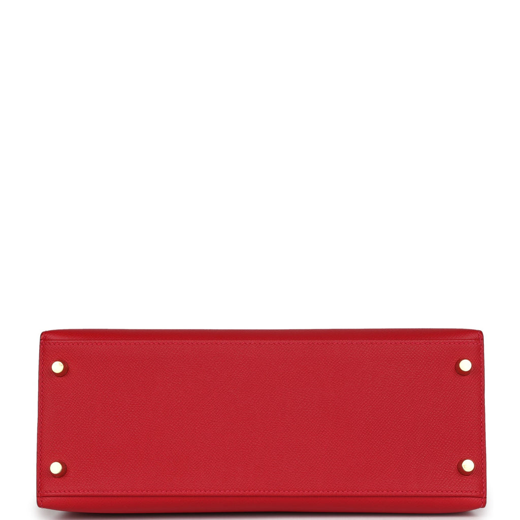 Hermes Kelly Sellier 28 Rouge Casaque Epsom Gold Hardware - Exclusu