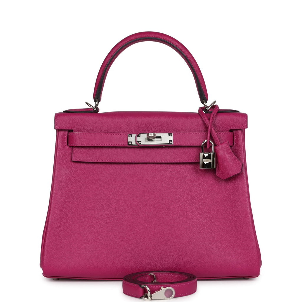 Hermes Kelly Retourne 28 Rose Poupre Evercolor Palladium Hardware - Exclusu