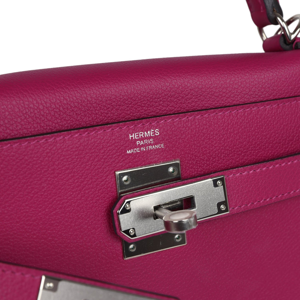 Hermes Kelly Retourne 28 Rose Poupre Evercolor Palladium Hardware - Exclusu