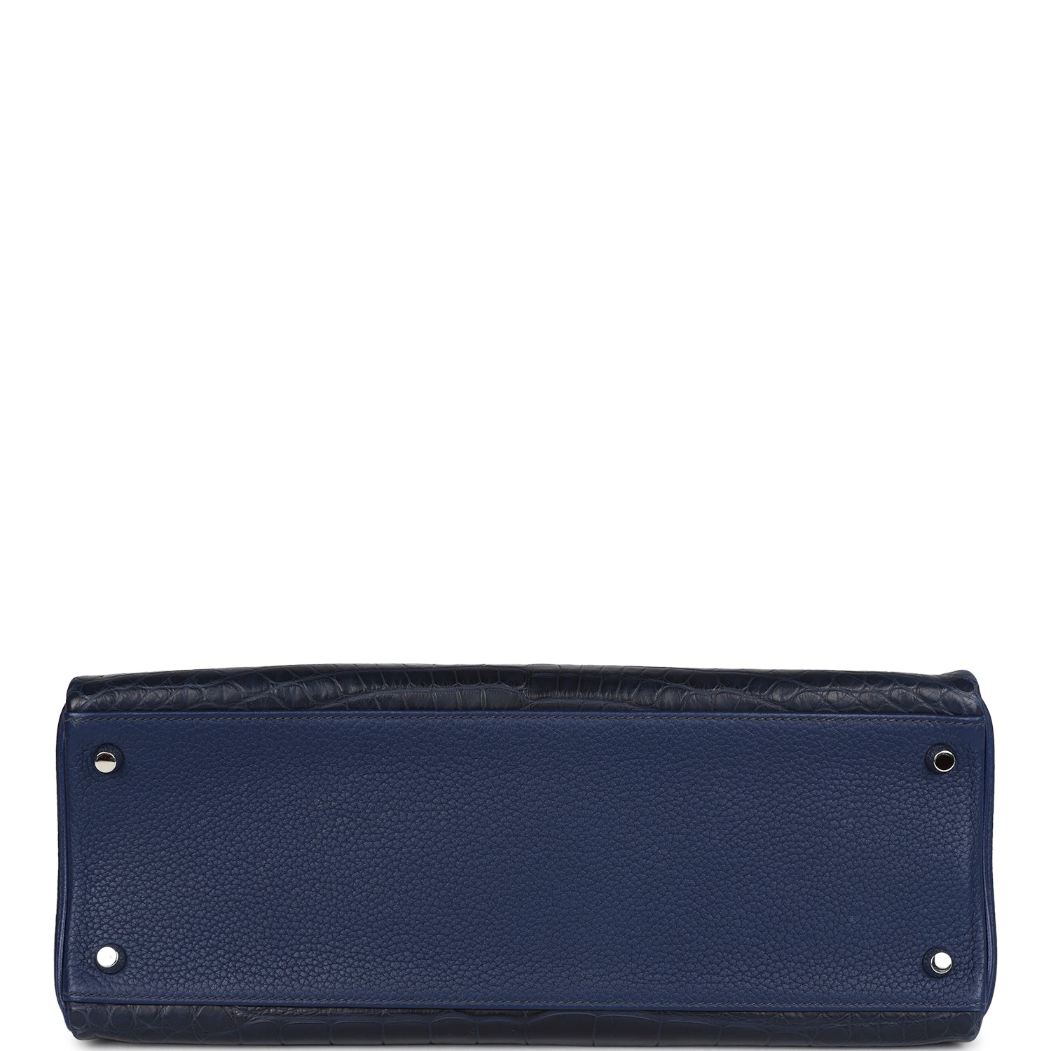 Hermes Kelly Retourne 35 Bleu Indigo Matte Alligator and Bleu Saphir Swift and Clemence Palladium Hardware - Exclusu