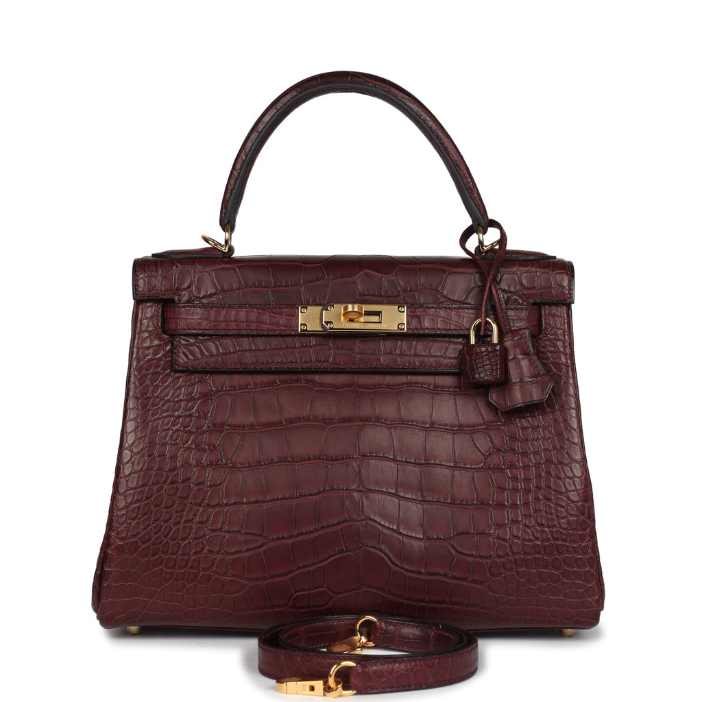 Hermes Kelly Retourne 28 Bordeaux Matte Alligator Gold Hardware - Exclusu