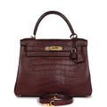 Hermes Kelly Retourne 28 Bordeaux Matte Alligator Gold Hardware - Exclusu