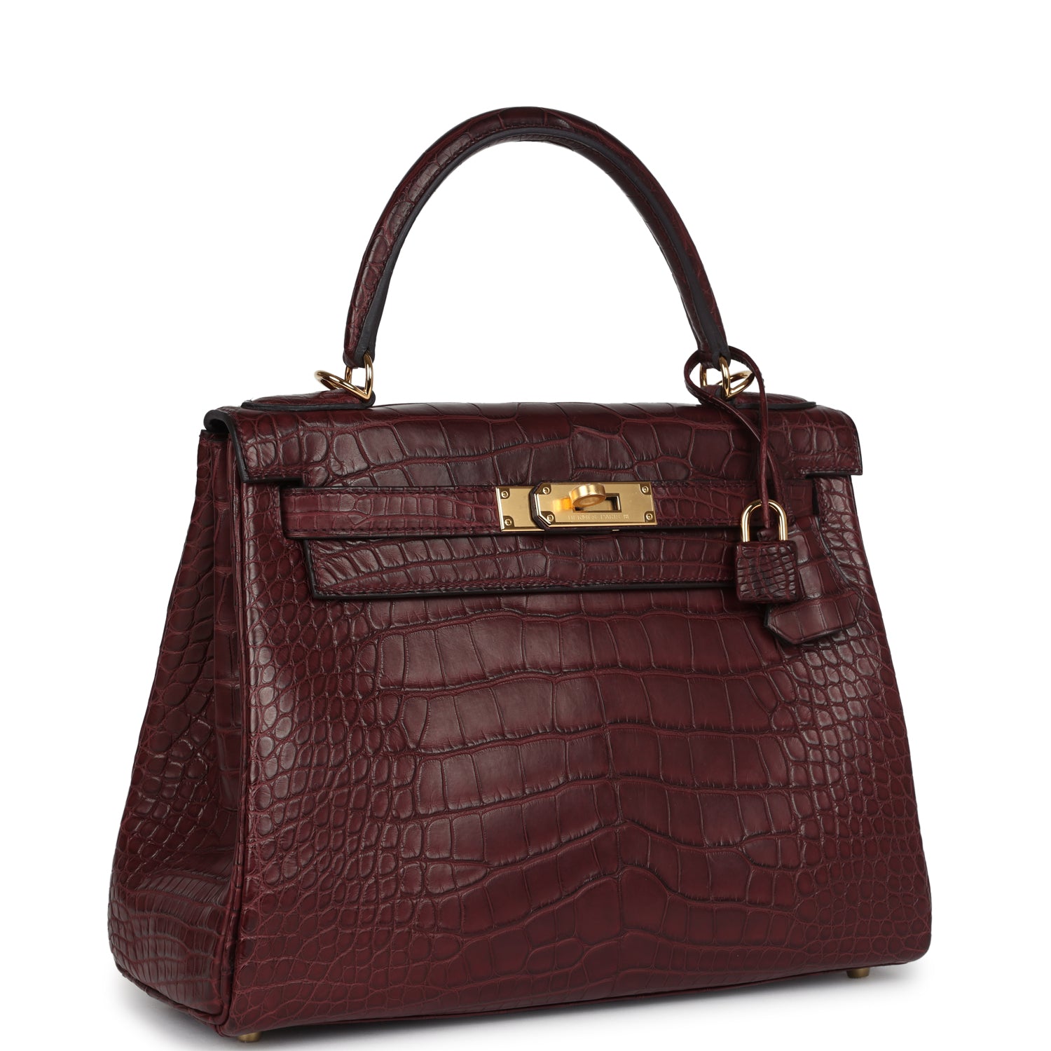 Hermes Kelly Retourne 28 Bordeaux Matte Alligator Gold Hardware - Exclusu