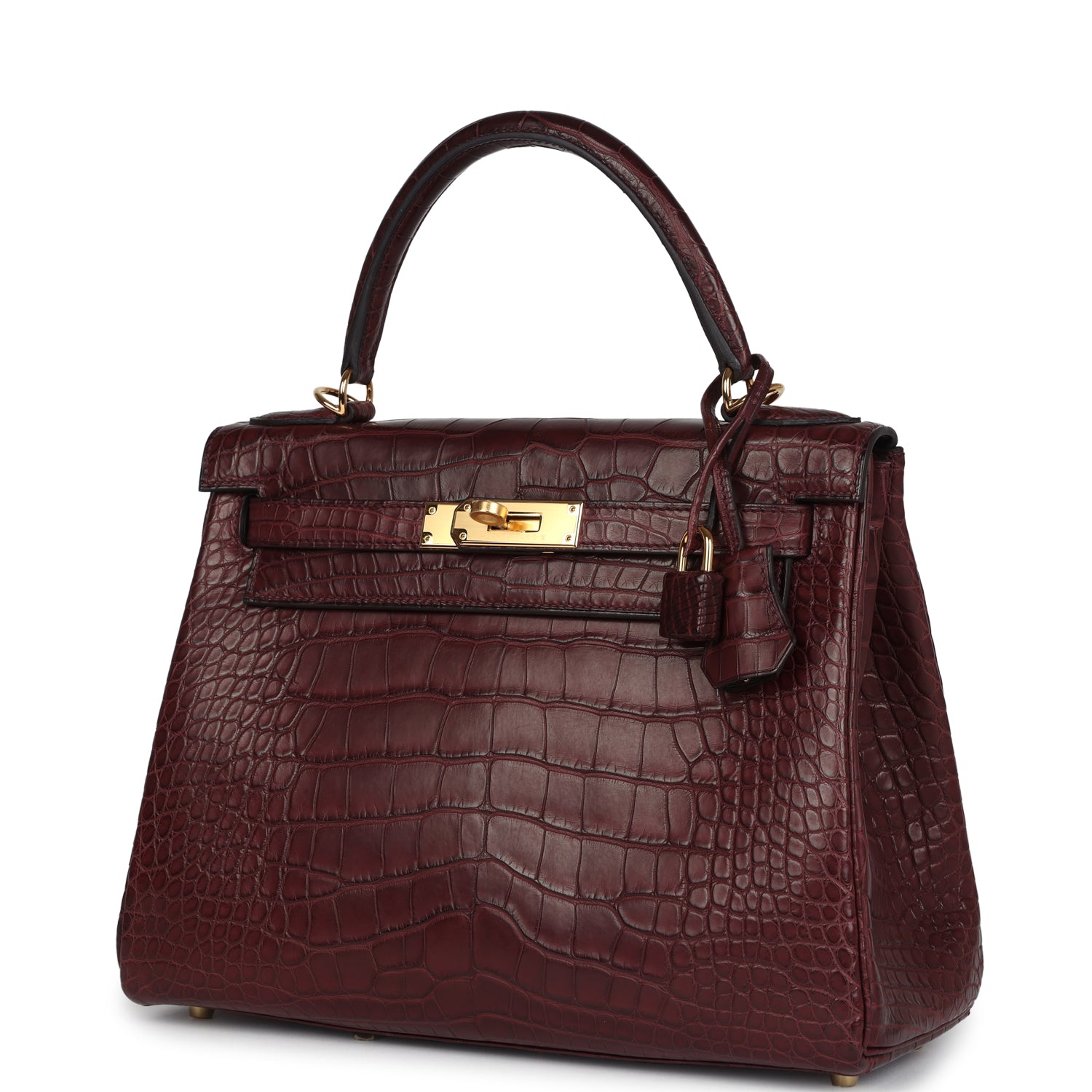 Hermes Kelly Retourne 28 Bordeaux Matte Alligator Gold Hardware - Exclusu