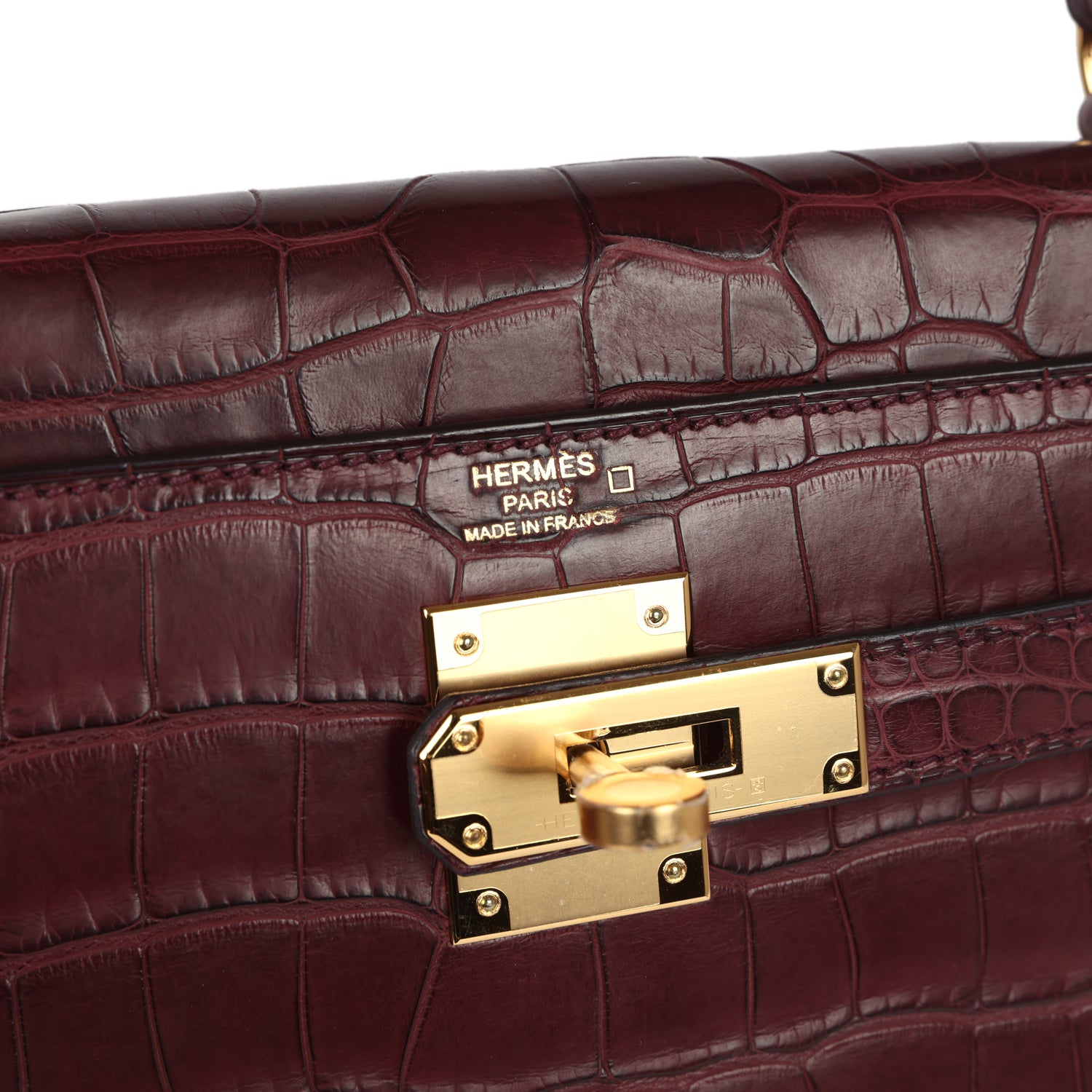Hermes Kelly Retourne 28 Bordeaux Matte Alligator Gold Hardware - Exclusu