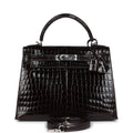 Hermes Kelly Sellier 28 Cocoan Shiny Niloticus Crocodile Palladium Hardware - Exclusu