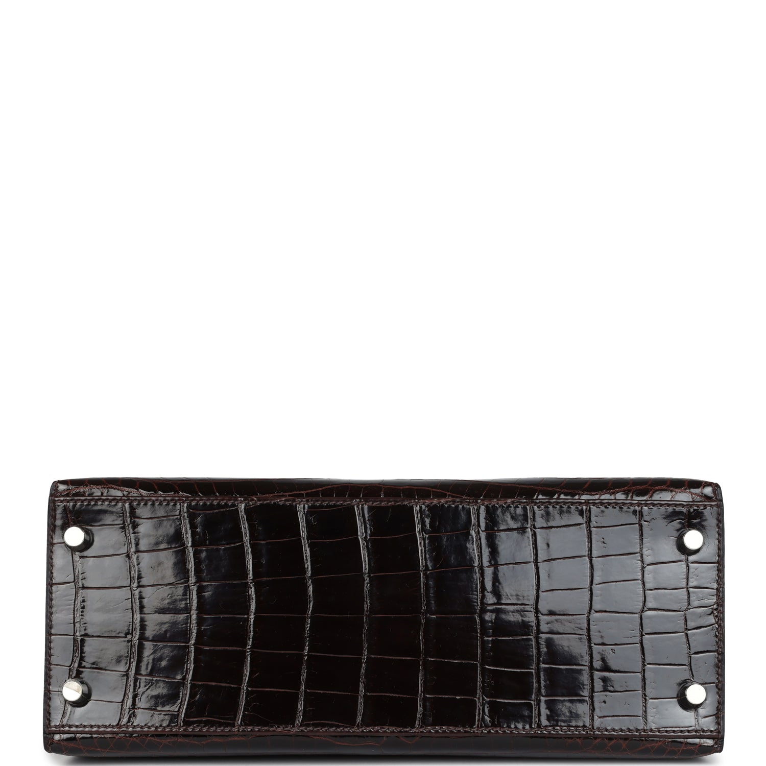 Hermes Kelly Sellier 28 Cocoan Shiny Niloticus Crocodile Palladium Hardware - Exclusu