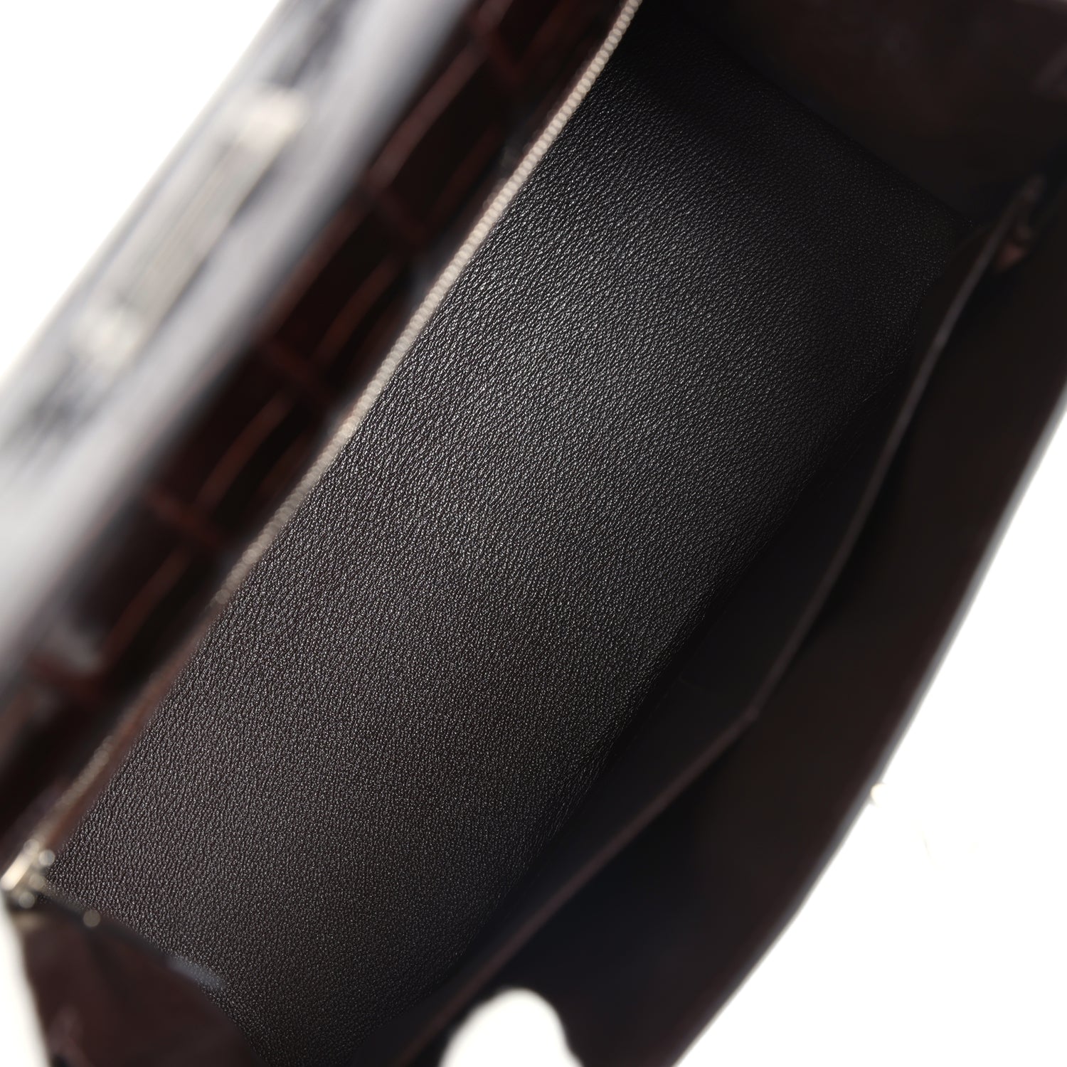 Hermes Kelly Sellier 28 Cocoan Shiny Niloticus Crocodile Palladium Hardware - Exclusu