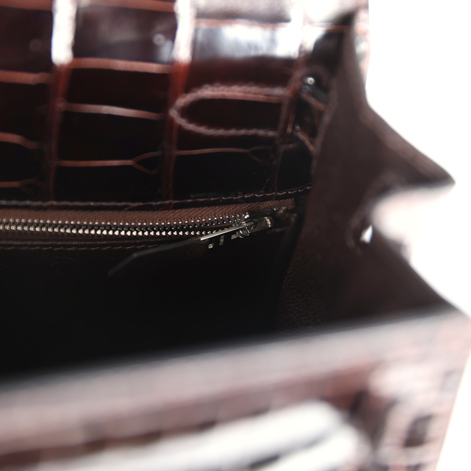 Hermes Kelly Sellier 28 Cocoan Shiny Niloticus Crocodile Palladium Hardware - Exclusu