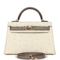 Hermes Special Order (HSS) Kelly Sellier 20 Beton and Gris Tourterelle Ostrich Permabrass Hardware - Exclusu