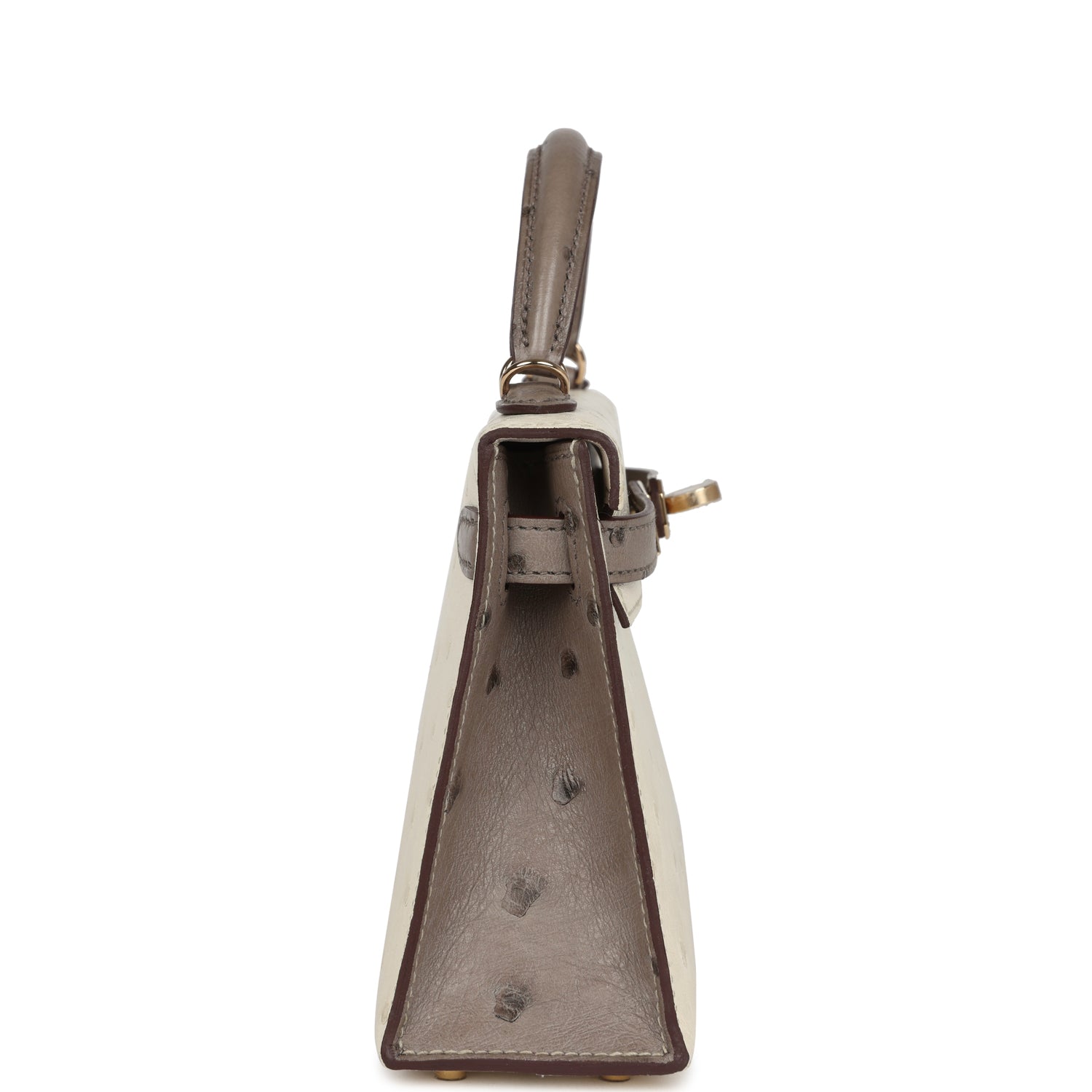 Hermes Special Order (HSS) Kelly Sellier 20 Beton and Gris Tourterelle Ostrich Permabrass Hardware - Exclusu